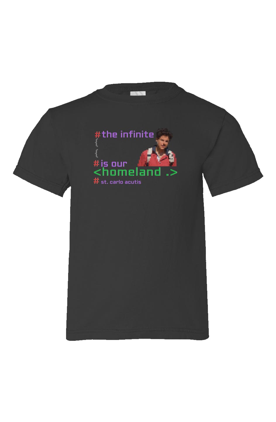 Apliiq tshirts Black / 2 St. Carlo Acutis - Infinte - Organic Cotton Kid's Tee
