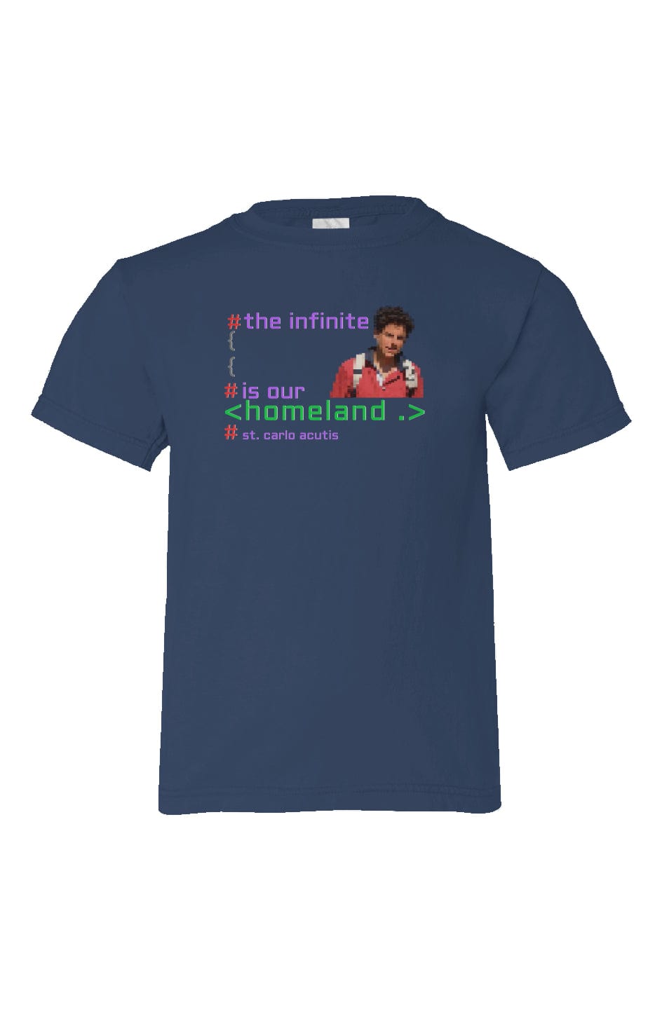 Apliiq tshirts Navy Blue / 2 St. Carlo Acutis - Infinte - Organic Cotton Kid's Tee