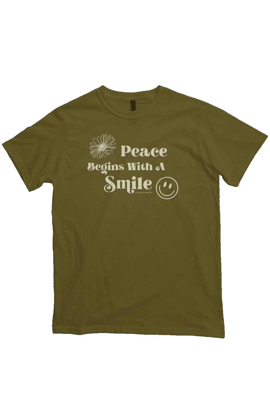 Apliiq tshirts Olive / s Peace Begins With a Smile - Mother Teresa Organic Cotton Tee