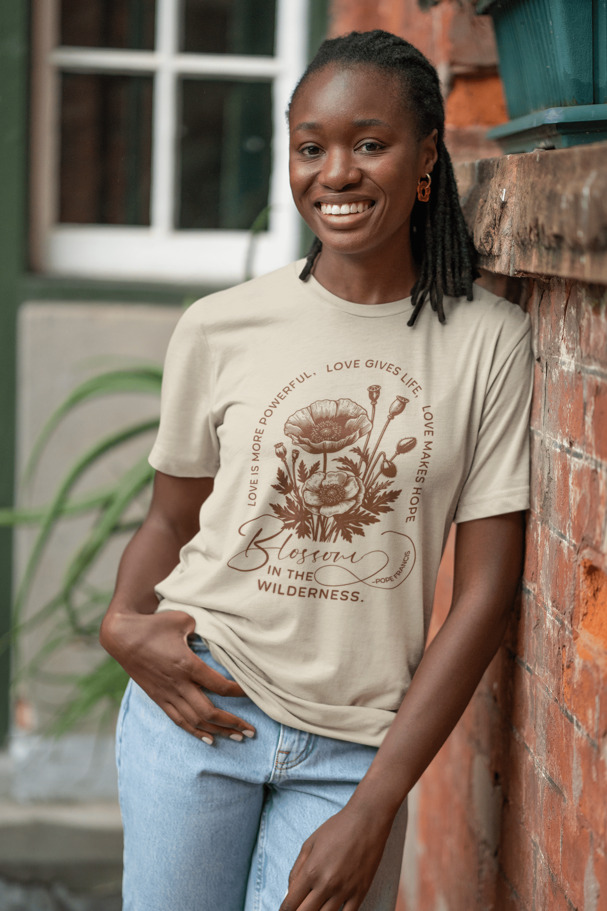 Apliiq tshirts Pope Francis Love Blossoms Unisex Premium Ring Spun Cotton Tee