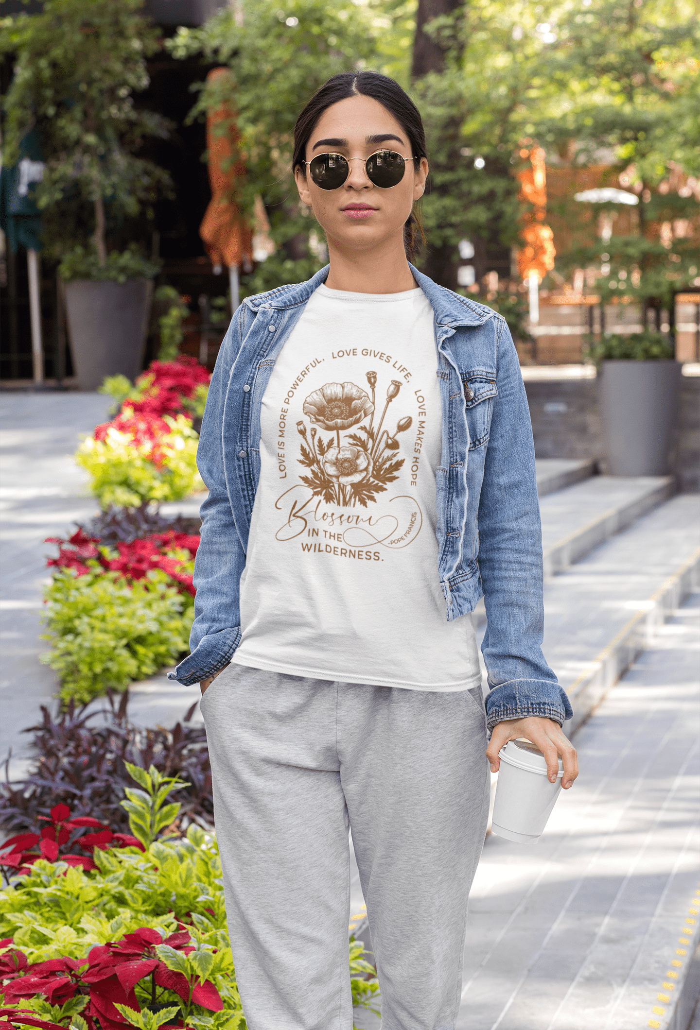 Apliiq tshirts Pope Francis Love Blossoms Unisex Premium Ring Spun Cotton Tee